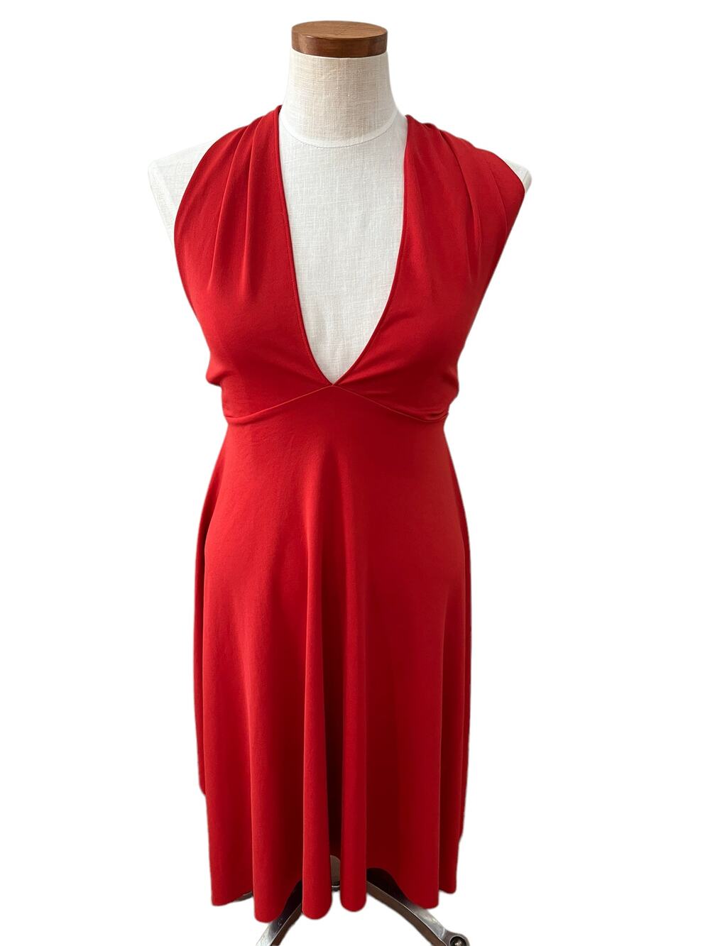 Calypso St Barth Halter Deep V Neck Dress Cherry Red S